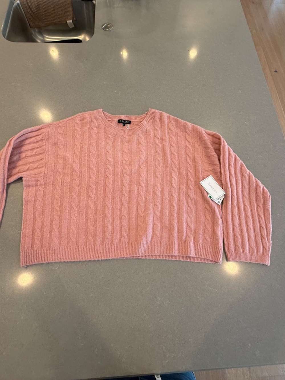 NWT 1. State Pink Large Oversize Cropped Cable Knit Sweater NEW!